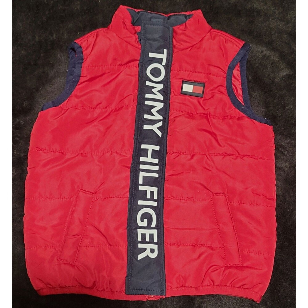 Tommy Hilfiger Boys 24 Month Red/Blue Puffer Vest Full Zip Logo